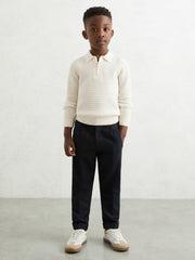 3-9 yrs Wool Waffle-Knit Half-Zip Polo Shirt in Off White | Reiss Sale