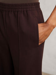 Petite Wide Leg Elasticated Waist Trousers in Burgundy | Reiss Near Me