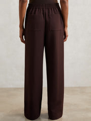 Petite Wide Leg Elasticated Waist Trousers in Burgundy | Reiss Near Me