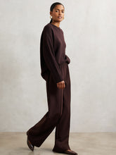 Wide Leg Elasticated Waist Trousers in Burgundy | Reiss USA
