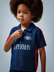 9-13 yrs Superman Towelling Polo Shirt in Blue/Red | Reiss Discount