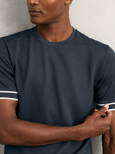 Textured Crew-Neck Tipped T-Shirt in Airforce Blue | Reiss Sale