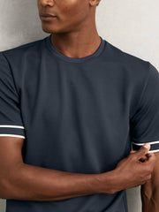 Textured Crew-Neck Tipped T-Shirt in Airforce Blue | Reiss Sale