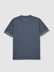 Textured Crew-Neck Tipped T-Shirt in Airforce Blue | Reiss Sale