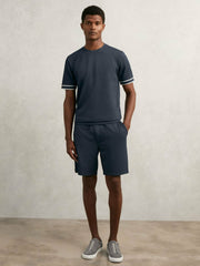 Textured Crew-Neck Tipped T-Shirt in Airforce Blue | Reiss Sale