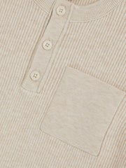 13-14 yrs Cotton-Blend Rib-Knit Henley Top in Oatmeal Melange | Reiss Sale