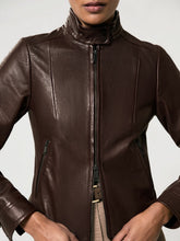 Fitted Leather Biker Jacket in Burgundy | Reiss US