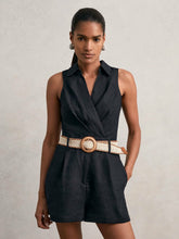 Linen Belted Sleeveless Wrap Playsuit in Navy | Reiss US