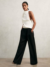 Wide-Leg Contrast-Waistband Trousers in Black | Reiss Near Me
