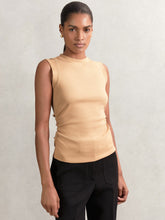 Fine-Rib Ruched Vest Top in Camel | Reiss Discount