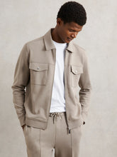 Interlock Jersey Zip-Through Jacket in Taupe Brown | Reiss For Sale