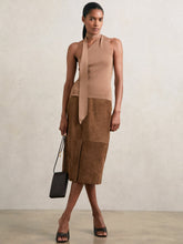 Suede Straight-Fit Midi Skirt in Tan Brown | Reiss USA