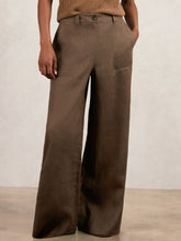 Petite Linen Wide Leg Trousers in Chocolate Brown | Reiss USA