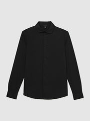 Cotton-Jersey Button-Through Shirt in Black | Reiss USA