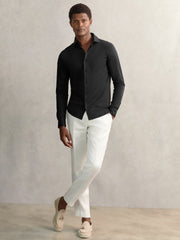 Cotton-Jersey Button-Through Shirt in Black | Reiss USA