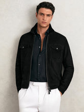 Suede Zip Through Jacket in Black | Reiss Onsale