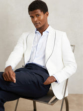 Single-Breasted Blazer with Linen in Ivory White | Reiss