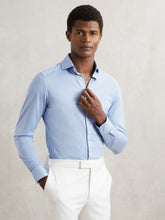 Cotton-Blend Jersey Cutaway-Collar Shirt in Soft Blue | Reiss Near Me