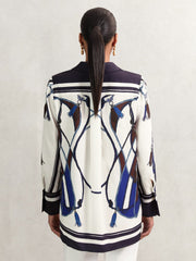 Scarf Print Colourblock Shirt in Navy | Reiss US