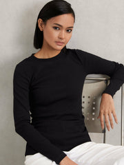 Cotton Long-Sleeve Ruched T-Shirt with Stretch in Black | Reiss For Sale