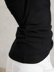 Cotton Long-Sleeve Ruched T-Shirt with Stretch in Black | Reiss For Sale