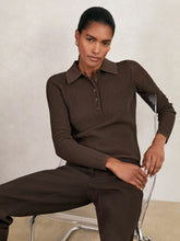 Open-Knit Long-Sleeve Polo Top in Chocolate Brown | Reiss Sale