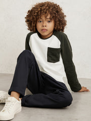 9-13 yrs Cotton Colour-Block Long-Sleeve T-Shirt in Green | Reiss Sale
