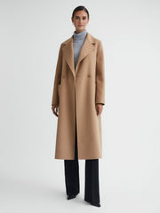 Long Wool Blend Blindseam Coat in Camel | Reiss For Sale