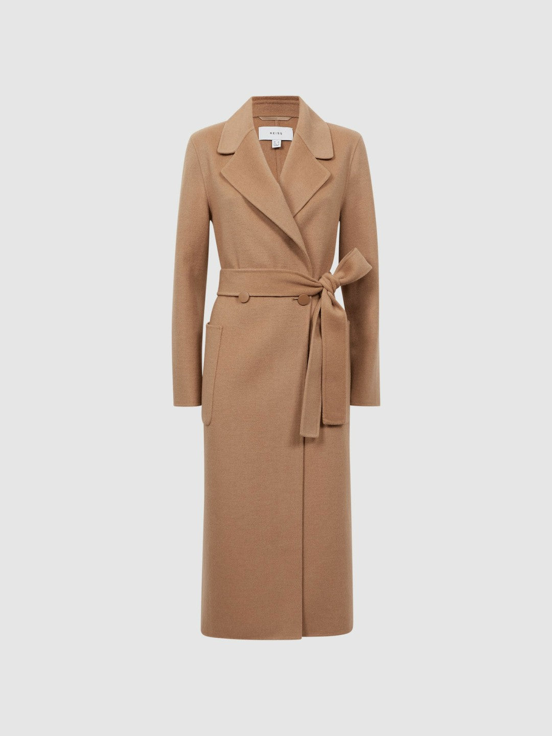 Long Wool Blend Blindseam Coat in Camel | Reiss For Sale