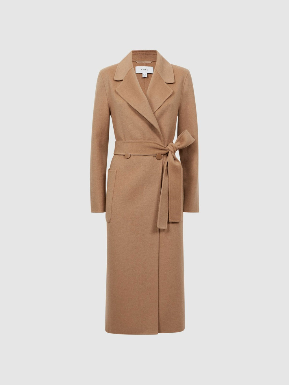 Long Wool Blend Blindseam Coat in Camel | Reiss For Sale