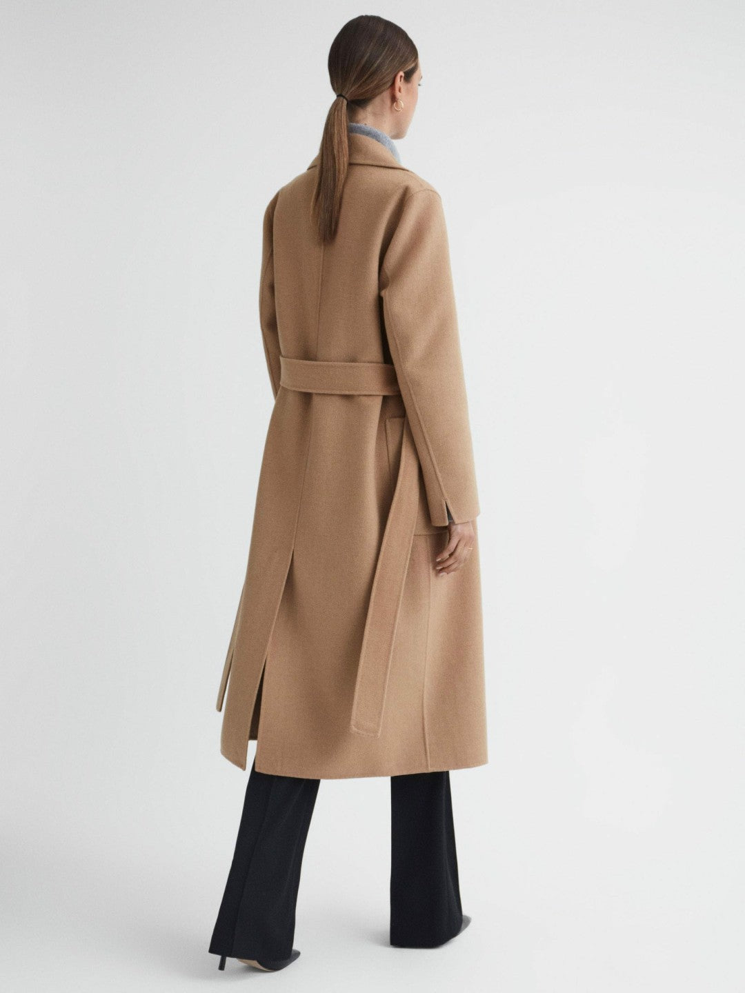 Long Wool Blend Blindseam Coat in Camel | Reiss For Sale
