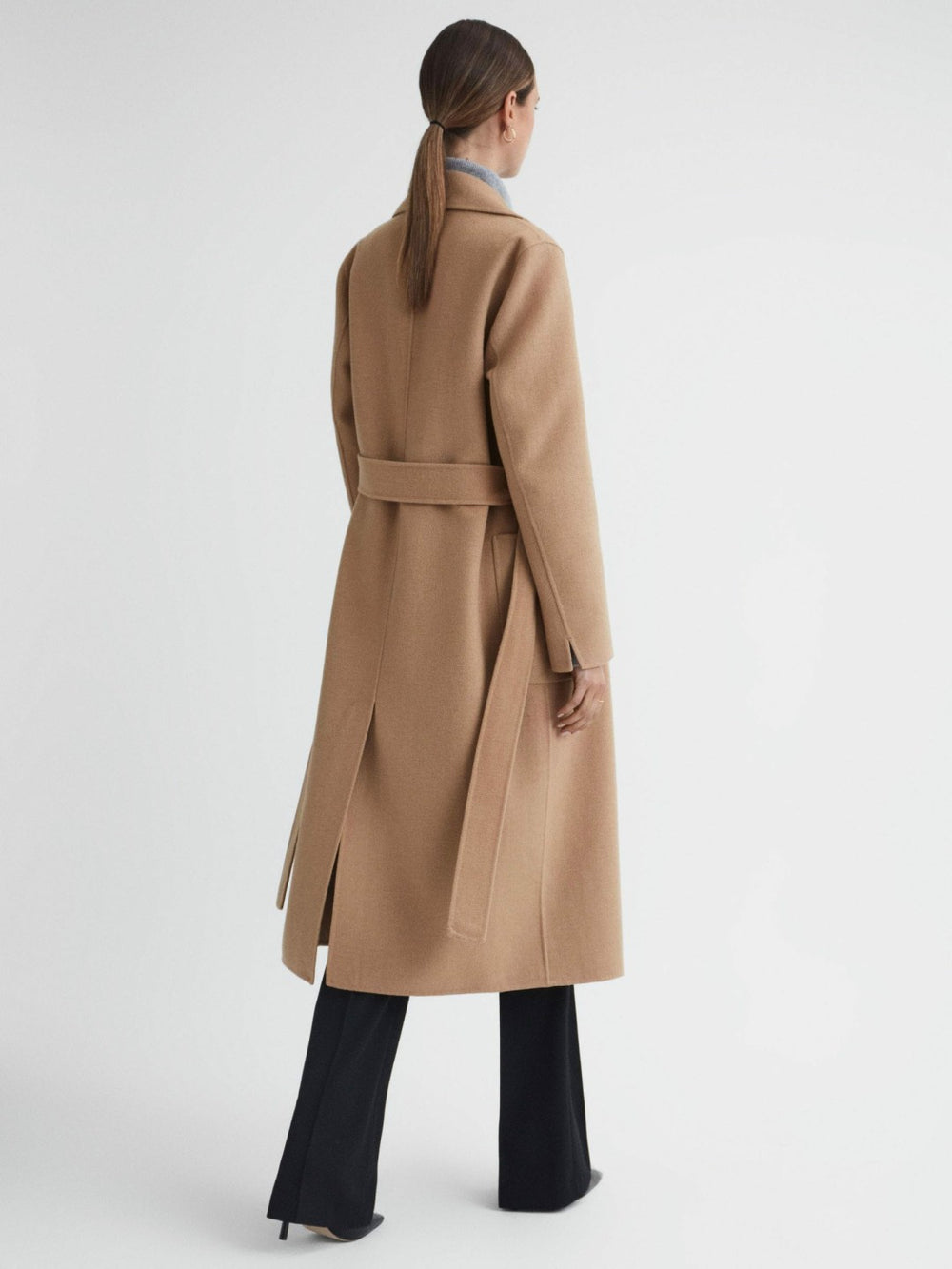 Long Wool Blend Blindseam Coat in Camel | Reiss For Sale