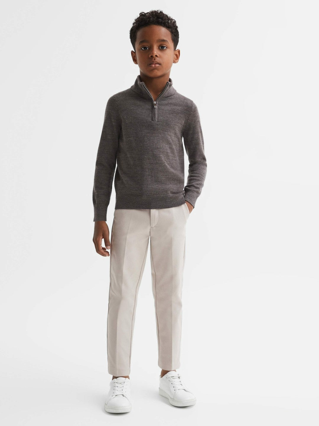 9-14 yrs Slim Fit Tapered Chinos in Stone | Reiss Near Me