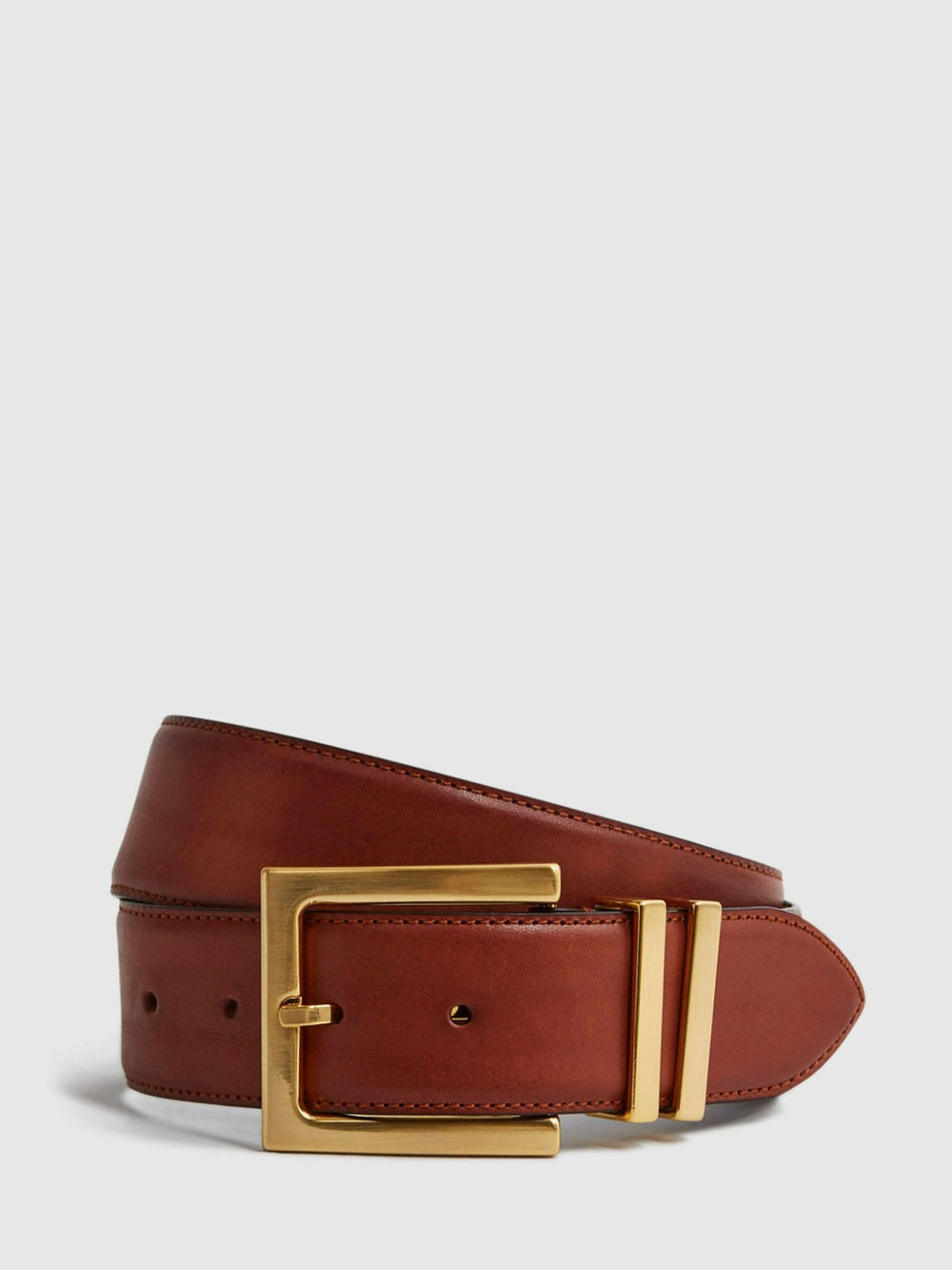 Leather Square Buckle Belt in Tan | Reiss For Sale