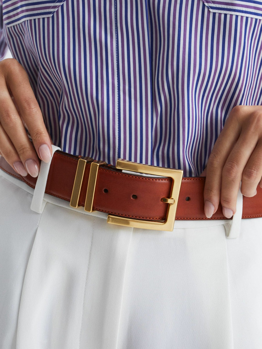 Leather Square Buckle Belt in Tan | Reiss For Sale