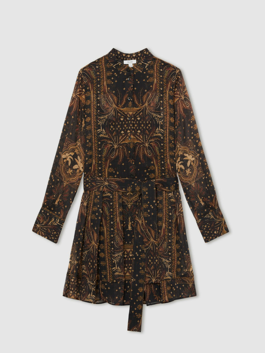 Botanical-Print Chiffon Mini Dress in Navy | Reiss US