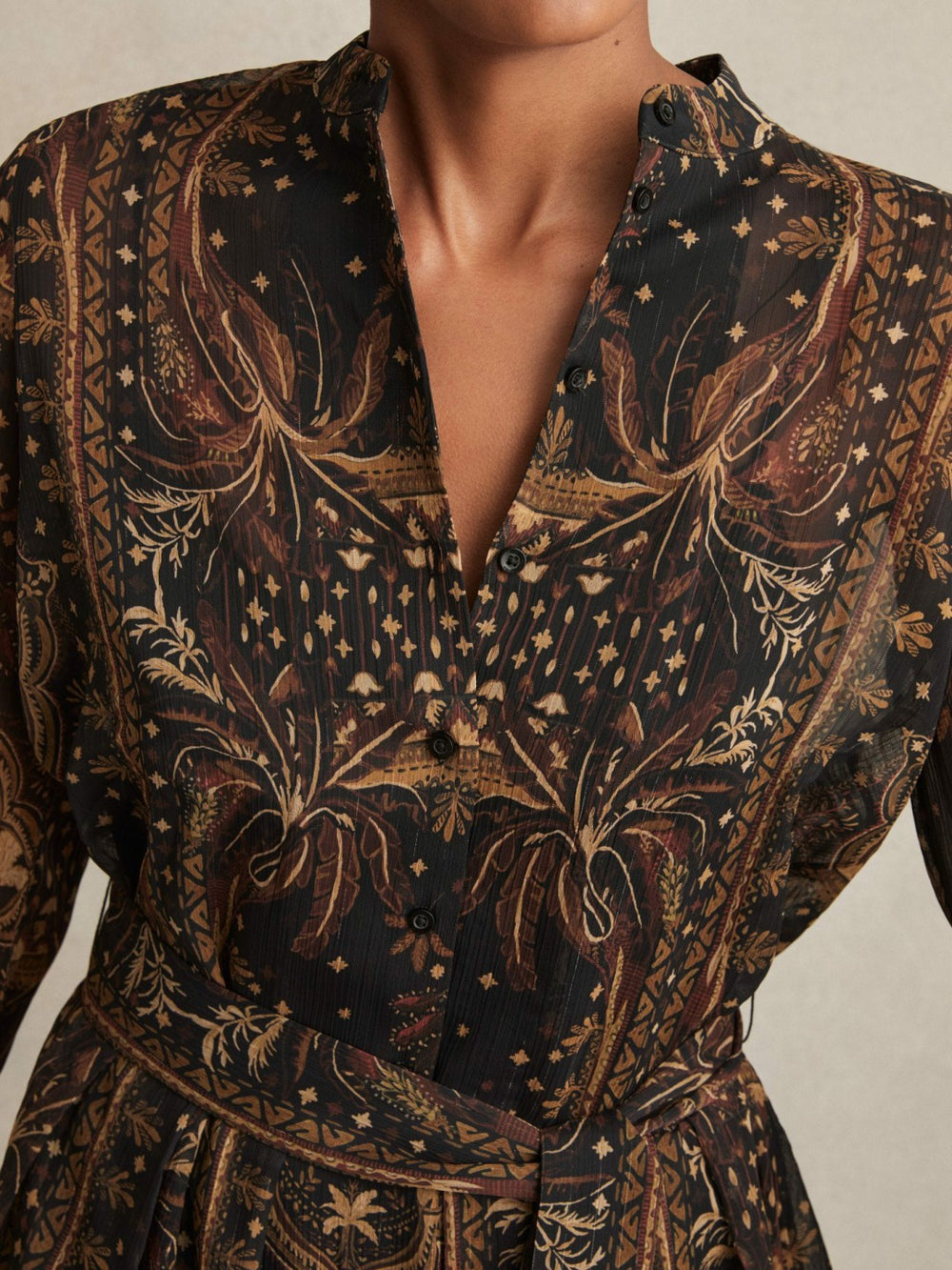 Botanical-Print Chiffon Mini Dress in Navy | Reiss US