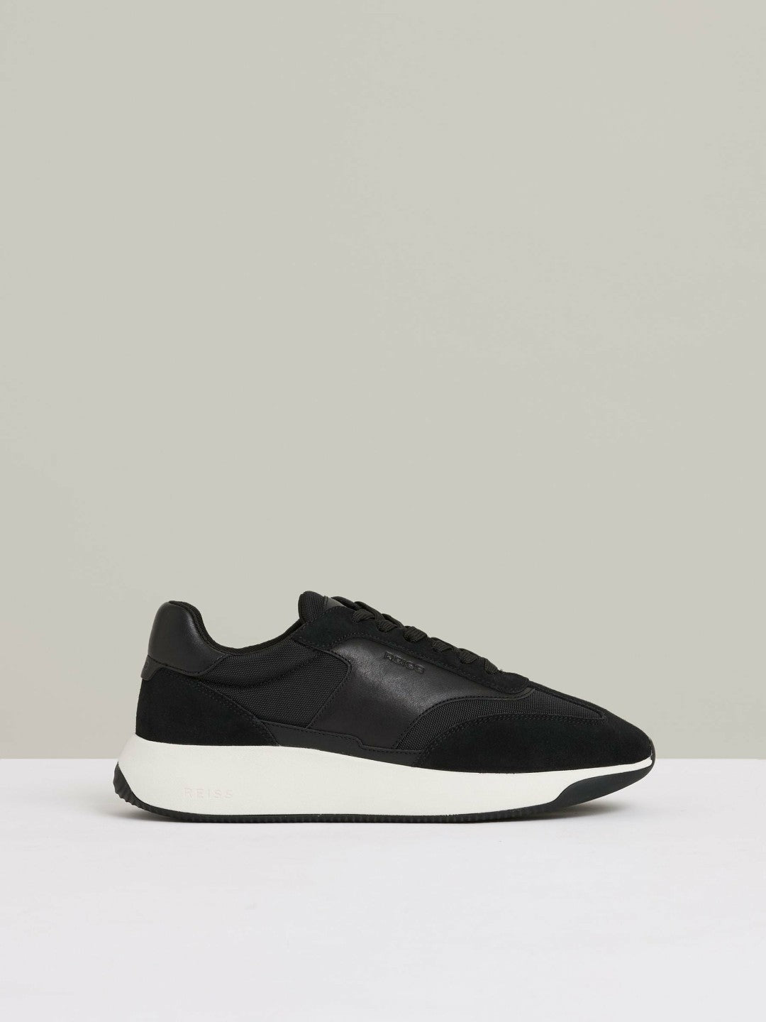 Leather Suede Running Trainers in Black/White | Reiss US