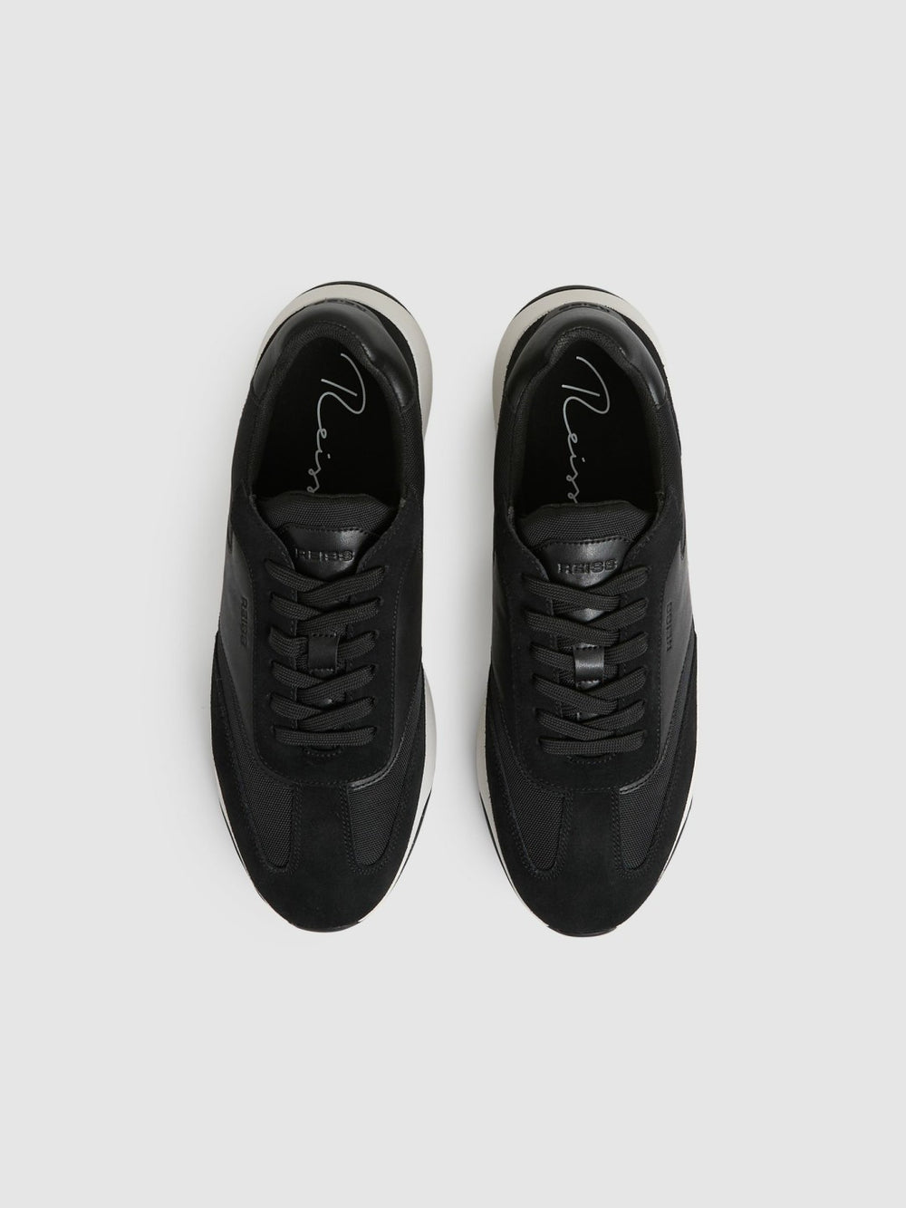 Leather Suede Running Trainers in Black/White | Reiss US