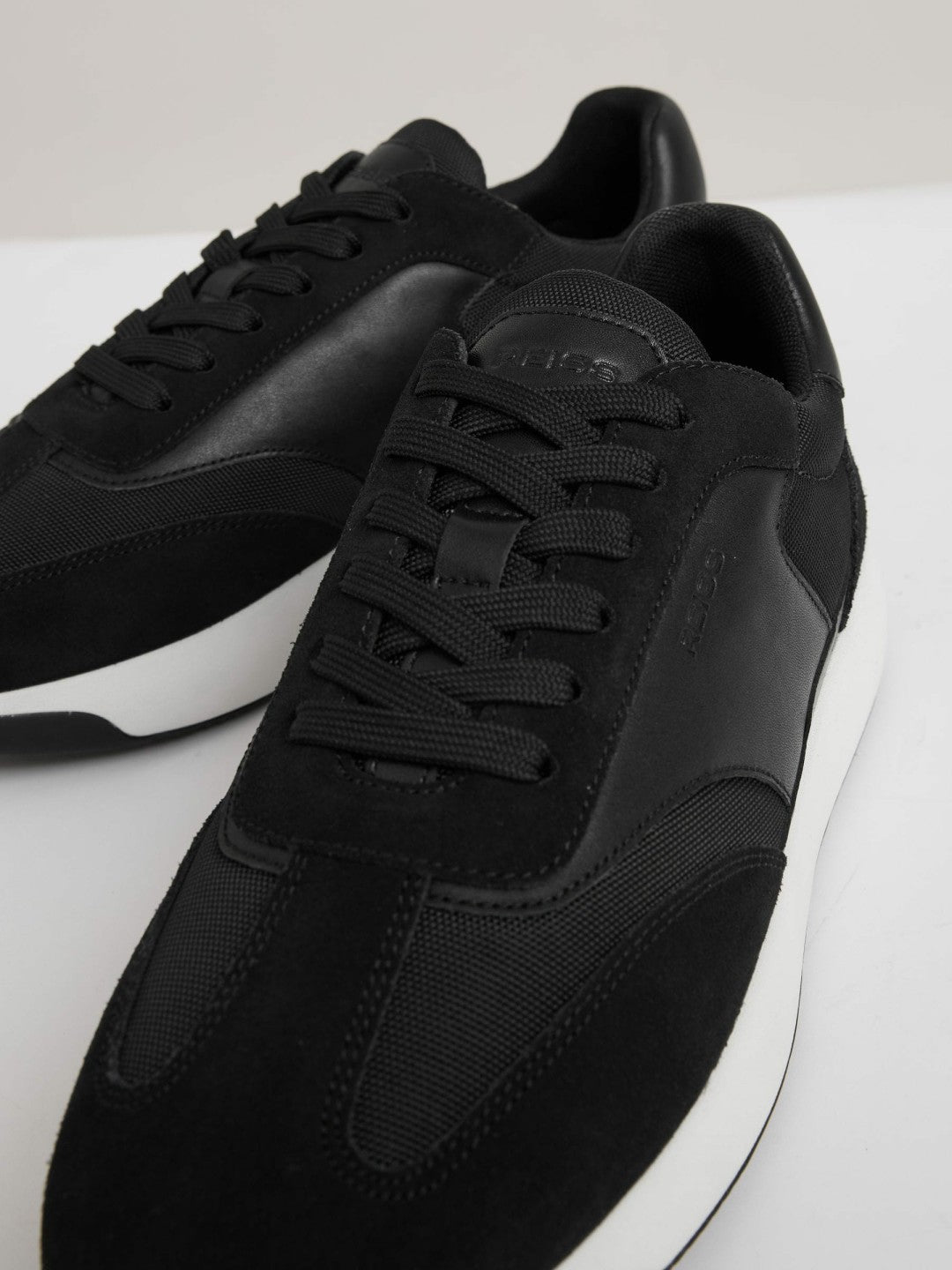Leather Suede Running Trainers in Black/White | Reiss US