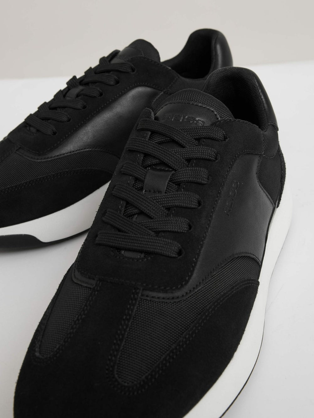 Leather Suede Running Trainers in Black/White | Reiss US