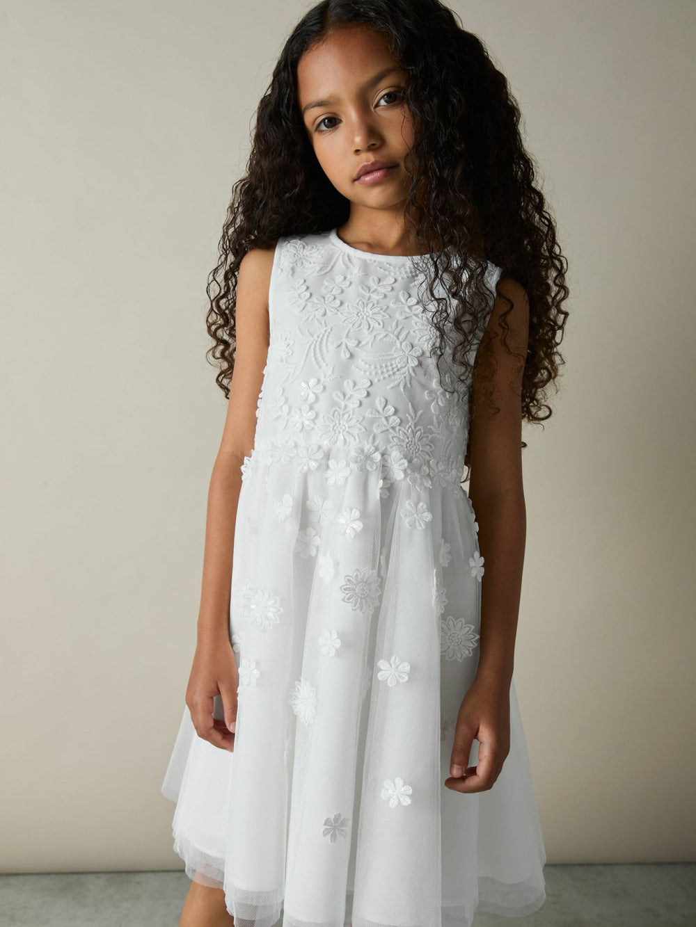 9-13 yrs Tulle Floral-Embroidered Bridesmaid Dress in Ivory | Reiss Onsale