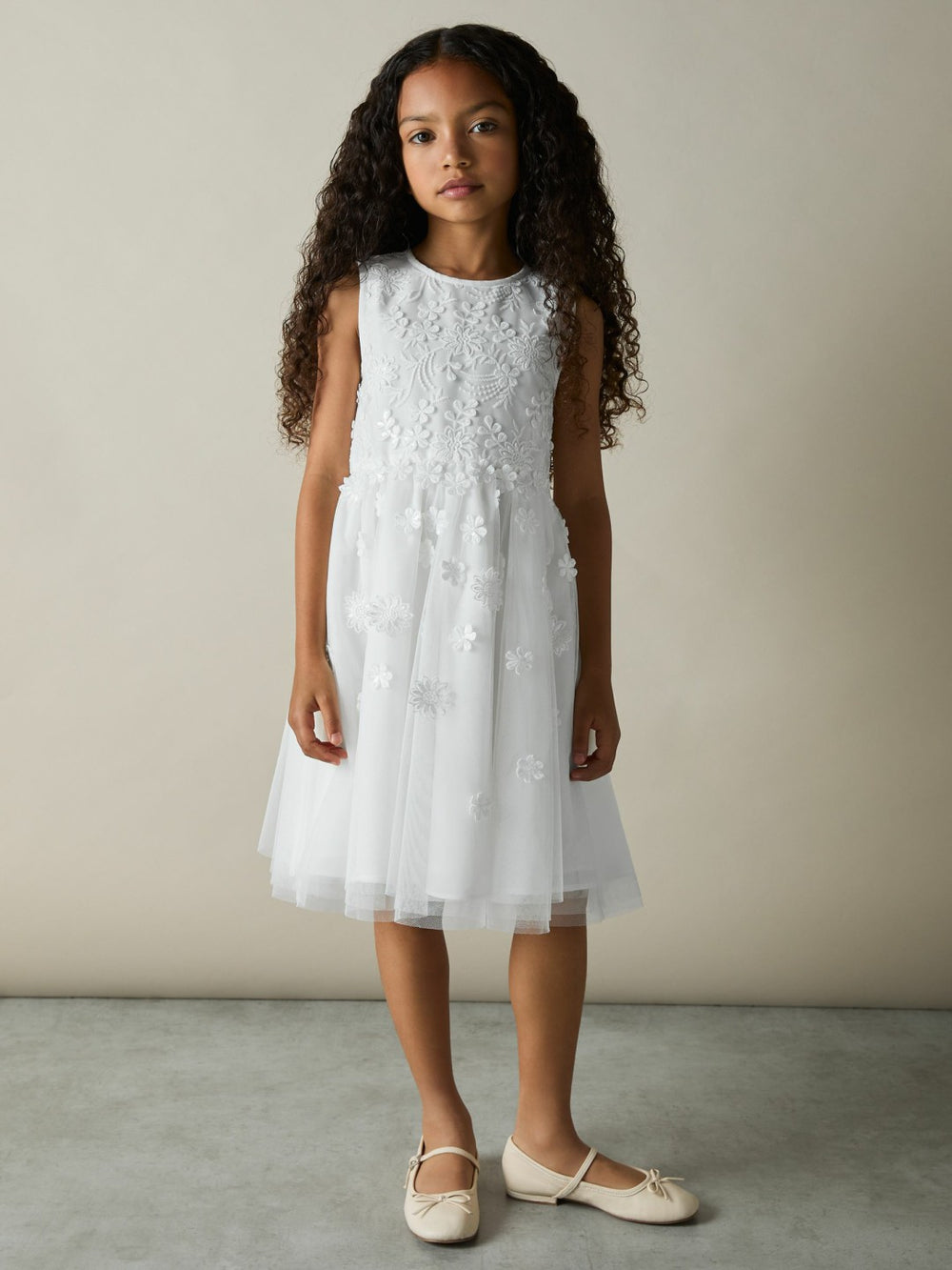 9-13 yrs Tulle Floral-Embroidered Bridesmaid Dress in Ivory | Reiss Onsale