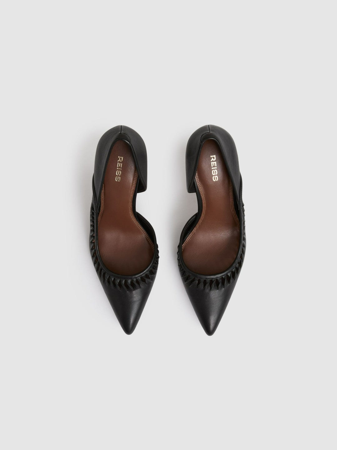 Leather Twist Detail Court Shoes in Black | Reiss Sale