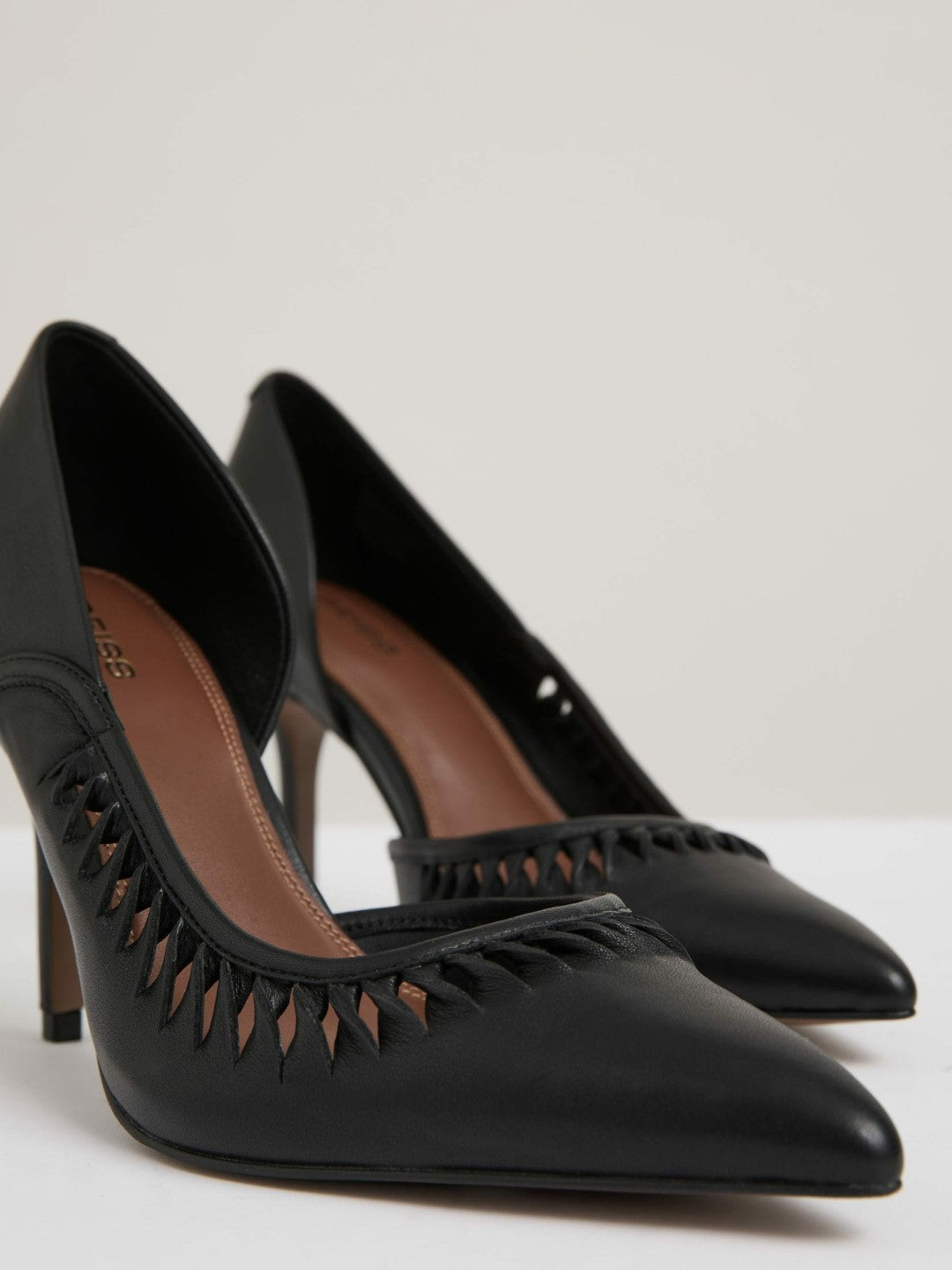 Leather Twist Detail Court Shoes in Black | Reiss Sale