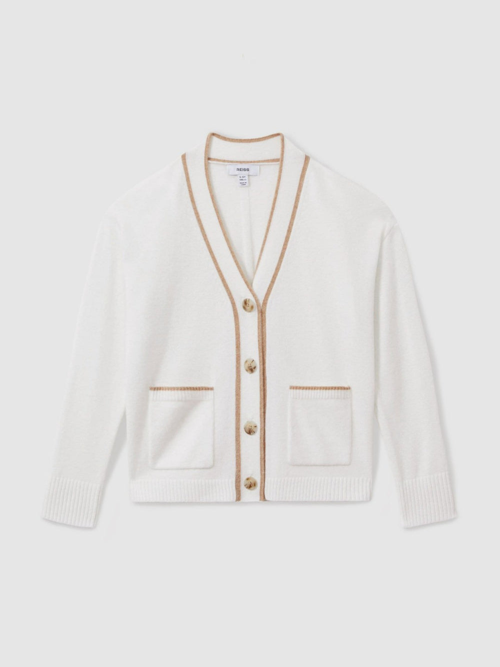 4-9 yrs Wool-Blend Stripe-Detail Cardigan With Cashmere in Cream | Reiss For Sale