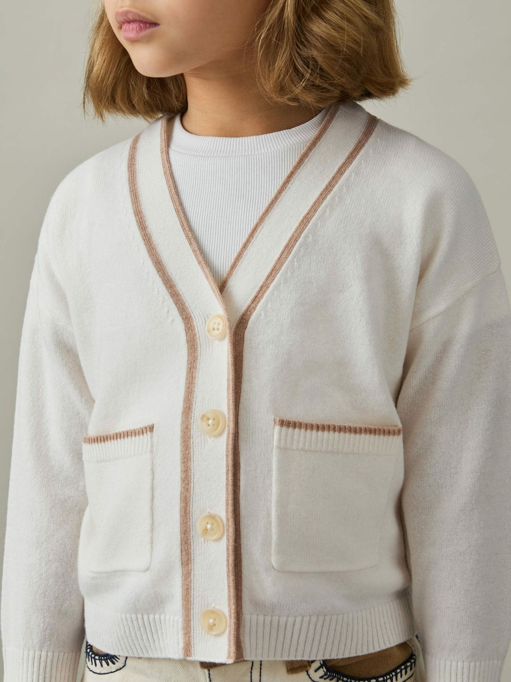 4-9 yrs Wool-Blend Stripe-Detail Cardigan With Cashmere in Cream | Reiss For Sale