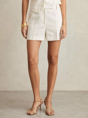 Linen-Blend Tailored Shorts in White | Reiss