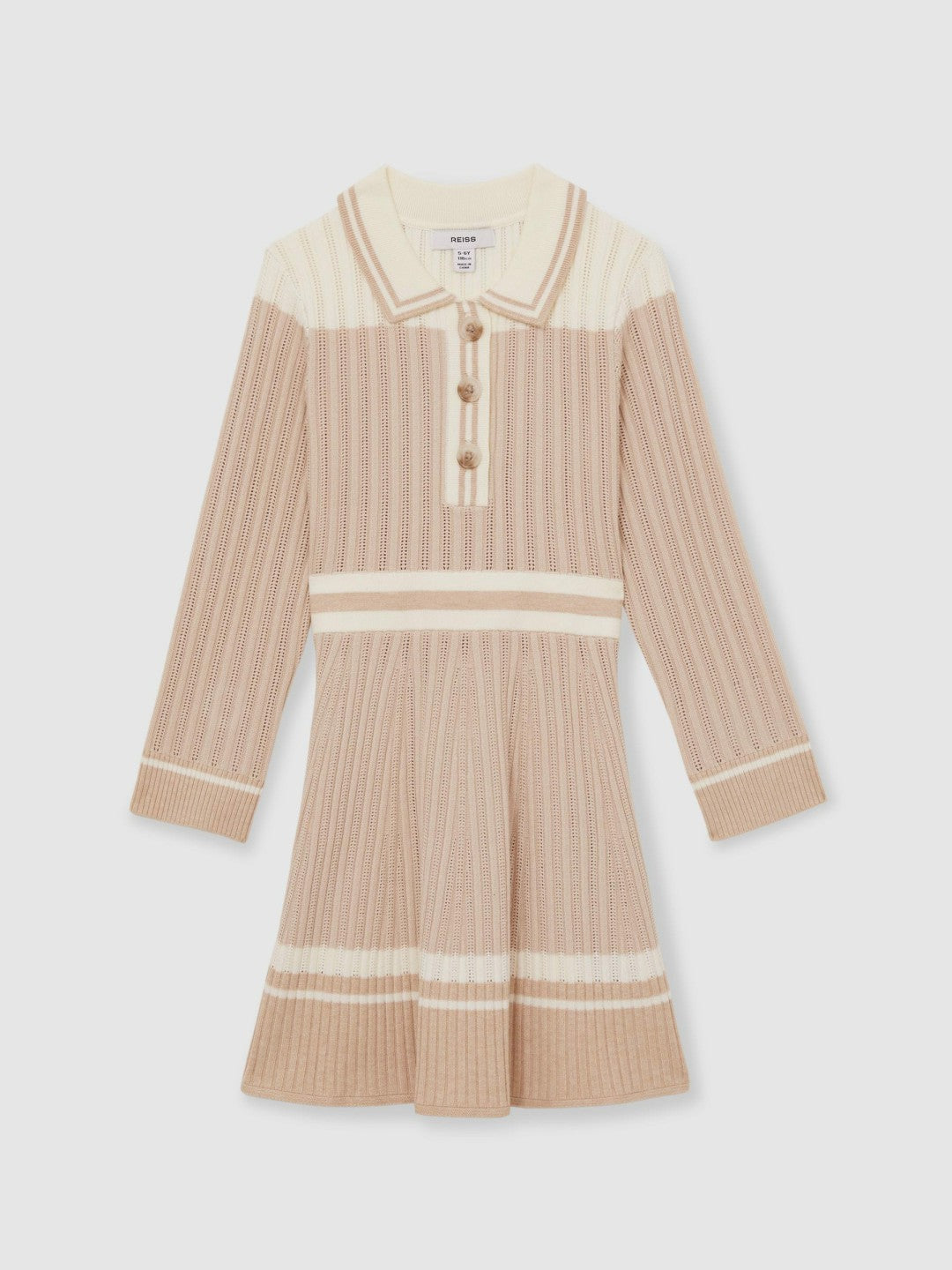 9-13 yrs Rib-Knit Pointelle Flared Dress in Pale Pink | Reiss Sale