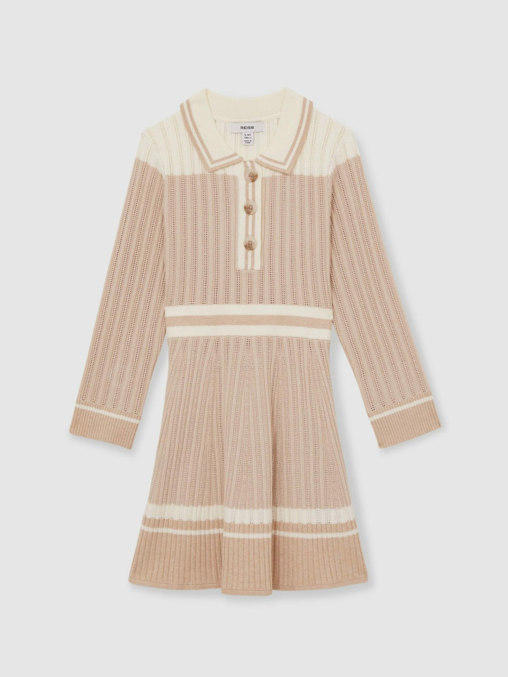 9-13 yrs Rib-Knit Pointelle Flared Dress in Pale Pink | Reiss Sale